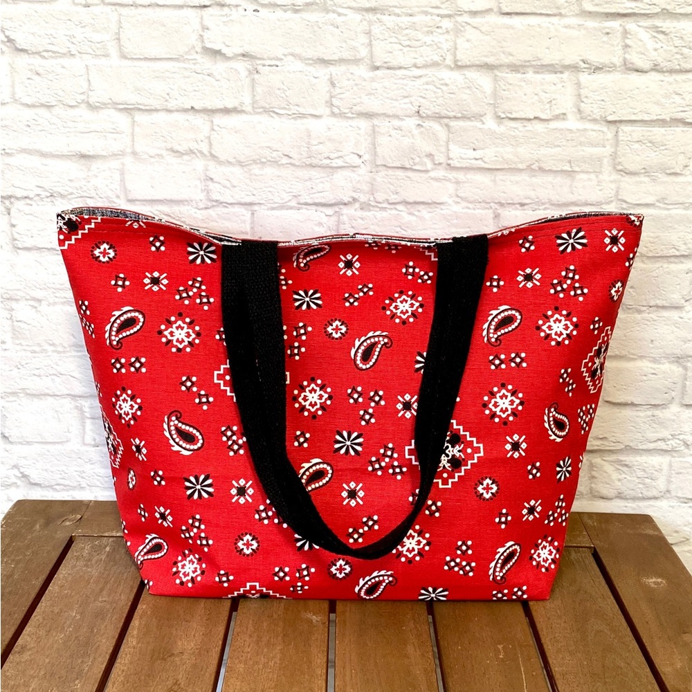 Handmade Foldable Travel/Market Tote - Red Bandana